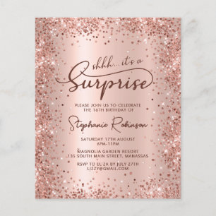 Shhh Surprise Rose Gold Sweet 16 Birthday Invite