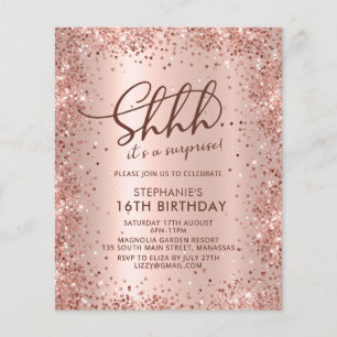 Shhh Surprise Rose Gold Sweet 16 Birthday Invite