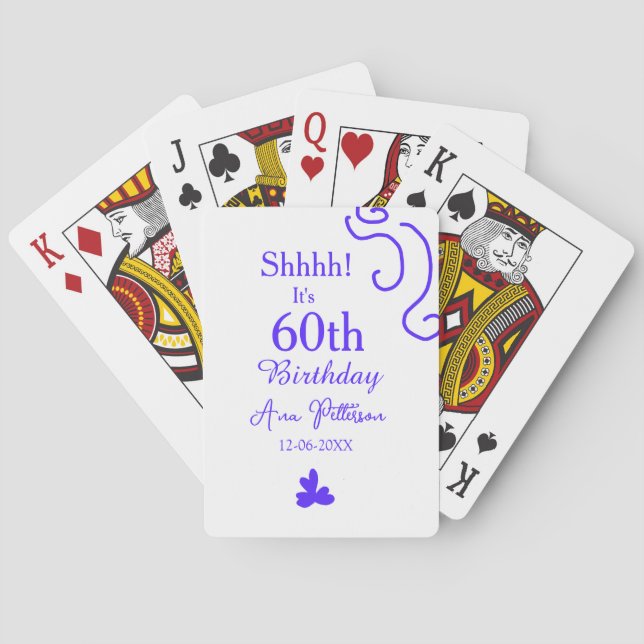 Shhhh it's 60th birthday add name purple spanish r poker cards (Back)