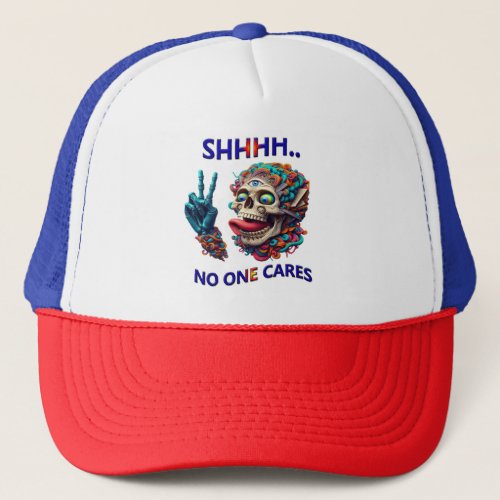 SHHHH No One Cares Eccentric Skull Reaper Trucker Hat