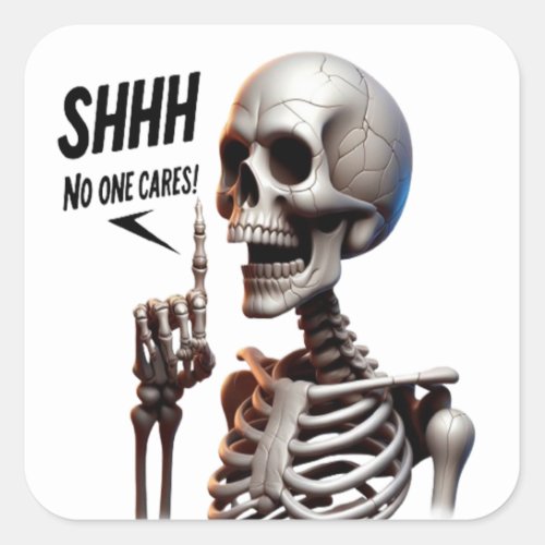 SHHHH No One Cares Skeletal With Defiant Sign Square Sticker