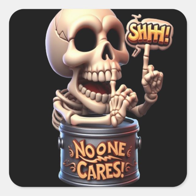 SHHHH... No One Cares Skeleton Barrel Guardian Square Sticker (Front)