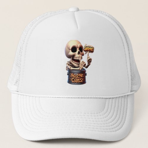 SHHHH No One Cares Skeleton Barrel Guardian Trucker Hat