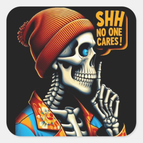 SHHHH No One Cares Skeleton Rebellious Message Square Sticker