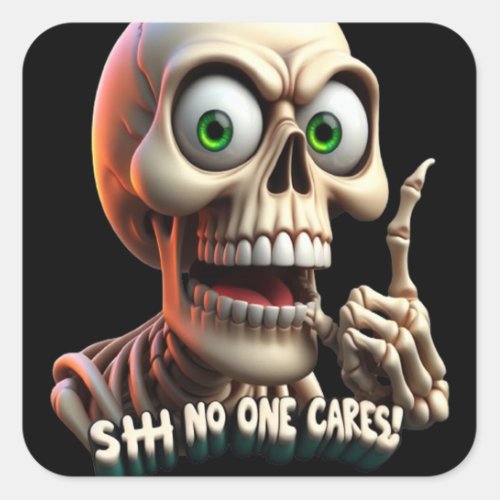 SHHHH No One Cares Skeleton With Green Eyes Square Sticker