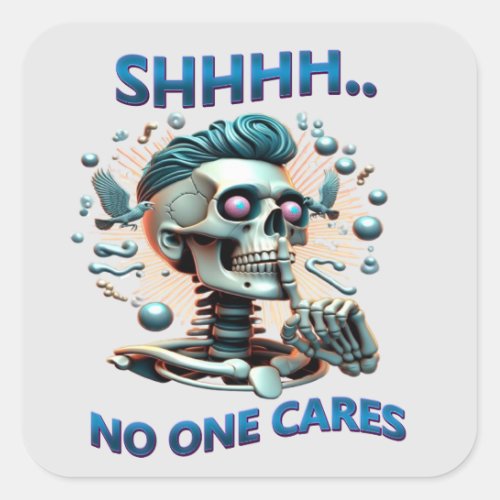 SHHHH No One Cares Skull Reaper Square Sticker