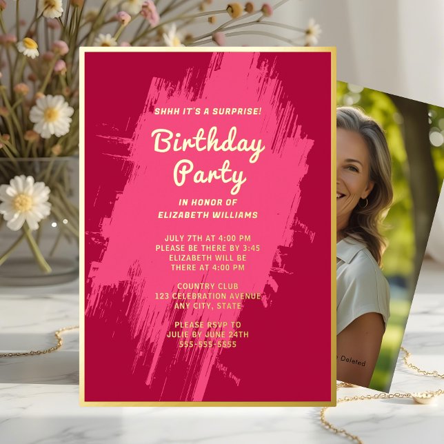 Shhhh Surprise Birthday Party Preppy Pink Glam   Foil Invitation (Creator Uploaded)