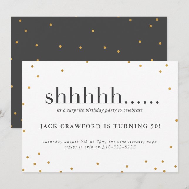 Shhhhh, surprise birthday party invitation (Front/Back)