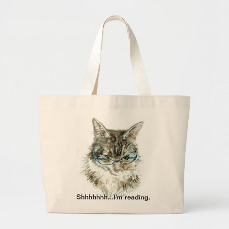 "shhhhhh...i'm Reading" Tote Bag With Cat