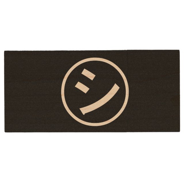 ㋛ Shi Kana Katakana Smiling Emoji / Emoticon Wood Flash Drive (Front)