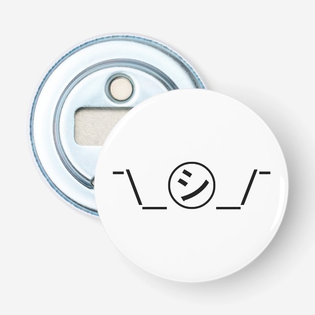 Shi Kana Shrug Emoticon ¯\_㋛_/¯ Japanese Kaomoji Bottle Opener (Front)