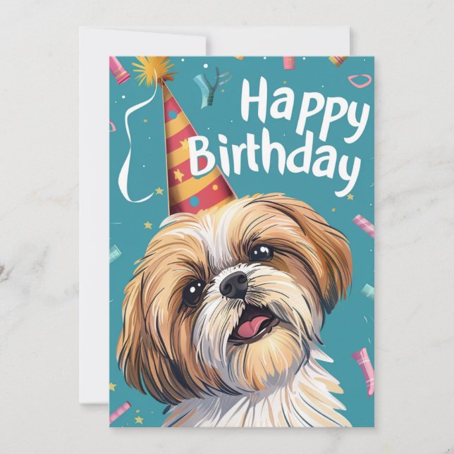 Shi Tzu Happy Birthday  Holiday Card (Front)
