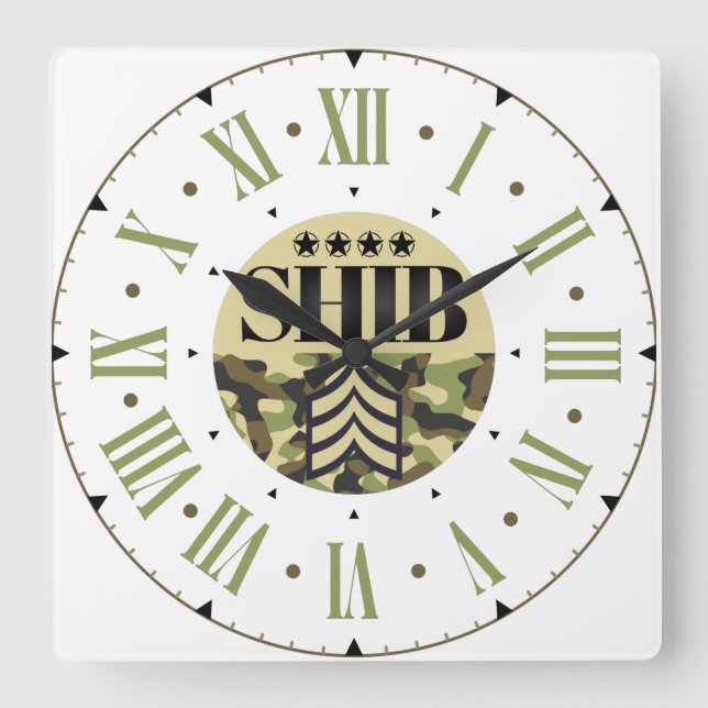 Shib Army General Roman Numeral Square Wall Clock (Front)