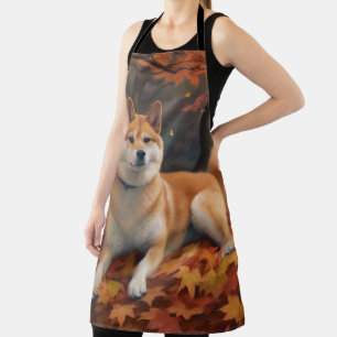 Shib Inu in Autumn Leaves Fall Inspire  Apron
