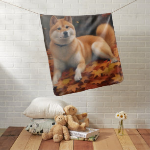 Shib Inu in Autumn Leaves Fall Inspire Baby Blanket