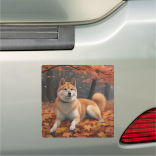 Shib Inu in Autumn Leaves Fall Inspire Car Magnet