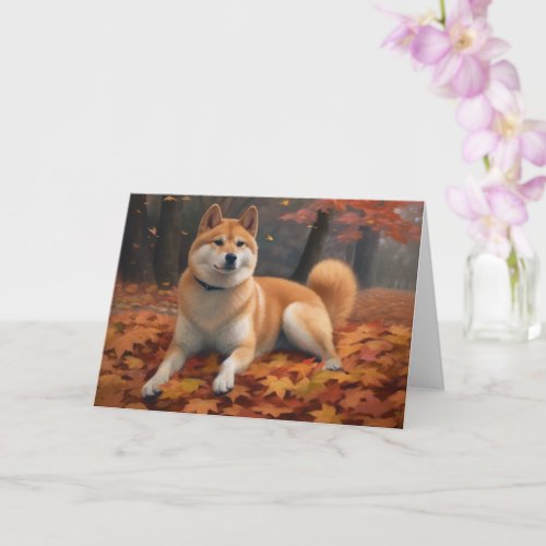 Shib Inu in Autumn Leaves Fall Inspire  Card