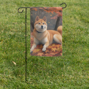 Shib Inu in Autumn Leaves Fall Inspire Garden Flag