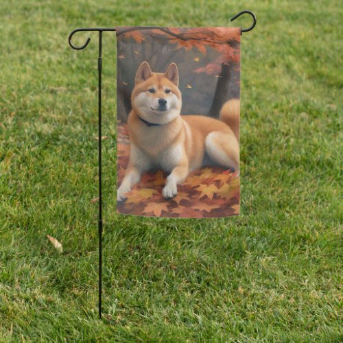 Shib Inu in Autumn Leaves Fall Inspire  Garden Flag