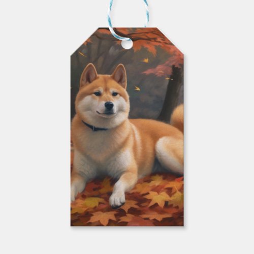 Shib Inu in Autumn Leaves Fall Inspire  Gift Tags