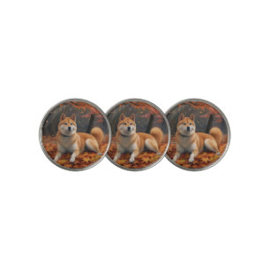 Shib Inu in Autumn Leaves Fall Inspire Golf Ball Marker