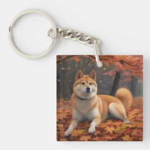 Shib Inu in Autumn Leaves Fall Inspire  Keychain