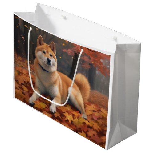 Shib Inu in Autumn Leaves Fall Inspire  Large Gift Bag