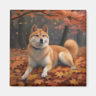Shib Inu in Autumn Leaves Fall Inspire Magnet