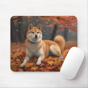 Shib Inu in Autumn Leaves Fall Inspire  Mouse Pad