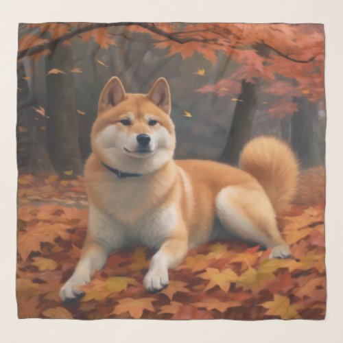 Shib Inu in Autumn Leaves Fall Inspire  Scarf