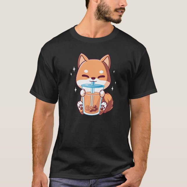 Shiba Boba Boba Shiba Inu Drinking Boba Bubble Tea T-Shirt (Front)