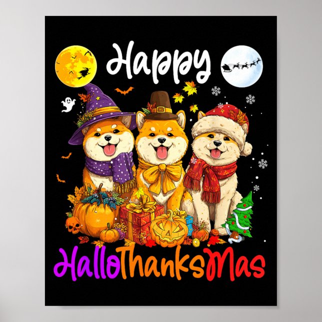 Shiba Dog Christmas Thanksgiving Happy Halloween  Poster (Front)