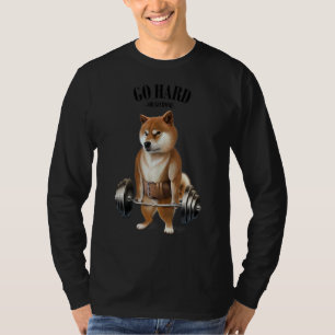 Shiba Dog Muscle Training With Barbell Shrug Bar F T-Shirt