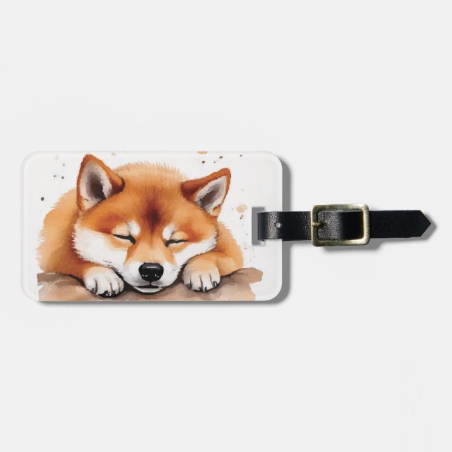 shiba getting sleepy luggage tag (Front Horizontal)