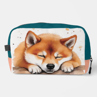 shiba getting sleepy tricolor toiletry bag