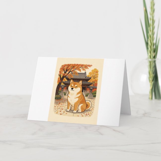 Shiba Golden Autumn Temple Greeting Card