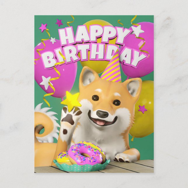 Shiba Happy Birthday Postcard (Front)