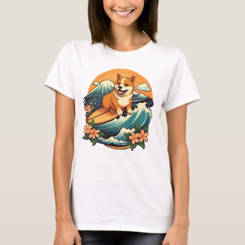 Shiba Ina Surfing T_Shirt