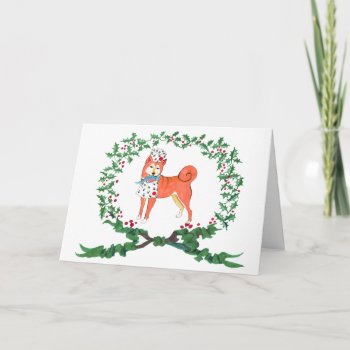 Shiba Inu Barking For Joy! Holiday Card by edentities at Zazzle
