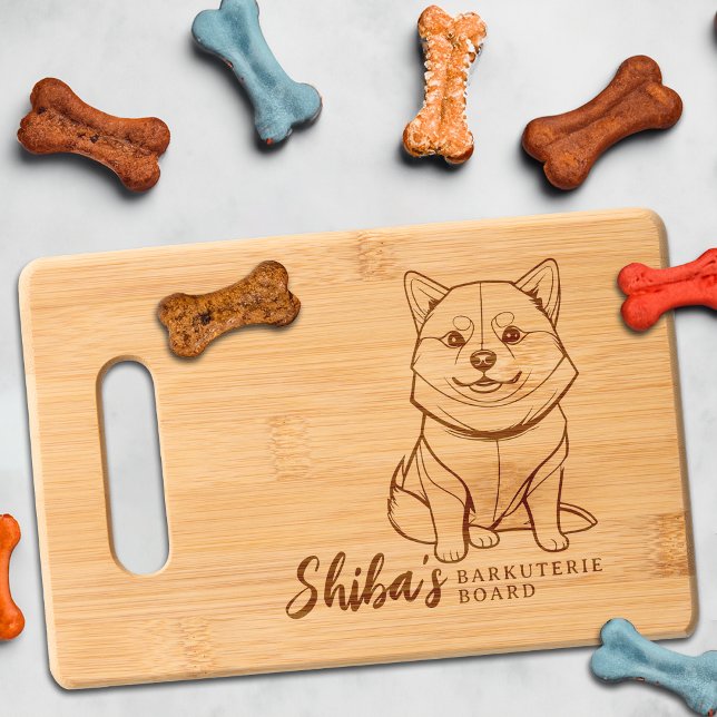 Shiba Inu Barkuterie Dog Treat Wood Engraved Cutting Board (Shiba Inu Dog Cutting Board Barkuterie Personalized with Dog's Name, Gift for Dog Mom, Dad, Owner)