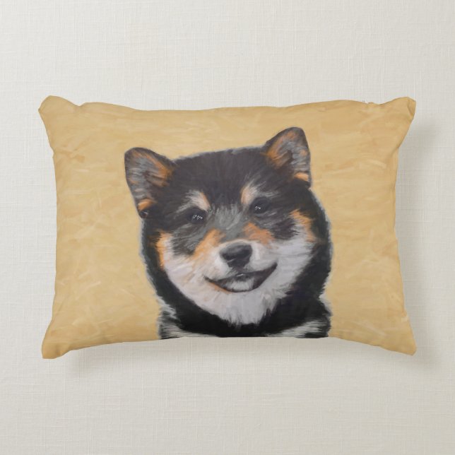Shiba Inu (Black and Tan) Painting - Dog Art Accent Pillow (Front)