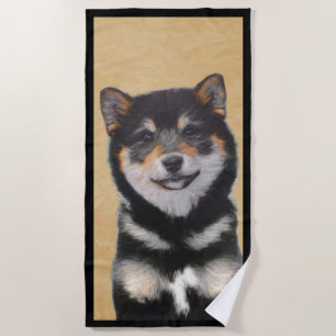 Shiba Inu (Black and Tan) Painting - Dog Art Beach Towel