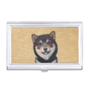 Shiba Inu (Black and Tan) Painting - Dog Art Business Card Case