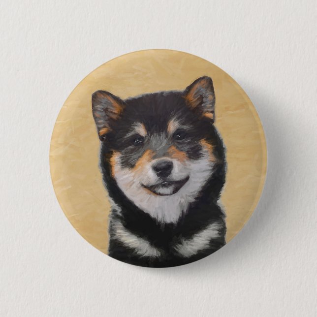 Shiba Inu (Black and Tan) Painting - Dog Art Button (Front)