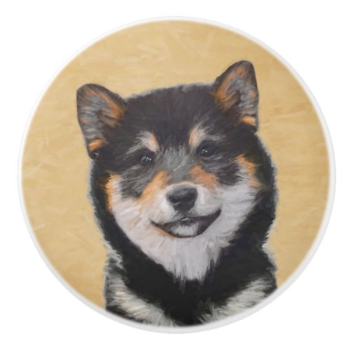 Shiba Inu Black and Tan Painting _ Dog Art Ceramic Knob