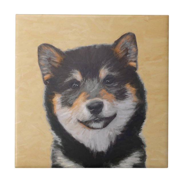 Shiba Inu (Black and Tan) Painting - Dog Art Ceramic Tile (Front)