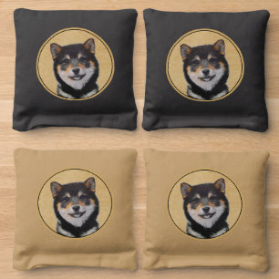 Shiba Inu (Black and Tan) Painting - Dog Art Cornhole Bags