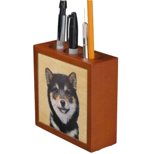 Shiba Inu Black and Tan Painting _ Dog Art Desk Organizer