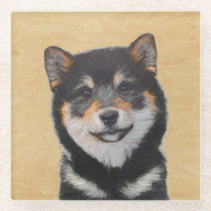 Shiba Inu (Black and Tan) Painting - Dog Art Glass Coaster