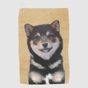 Shiba Inu (Black and Tan) Painting - Dog Art Golf Towel